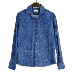 Tintoria Mattei 954 Blue Button Up Leaves Shirt - 40 15 3/4